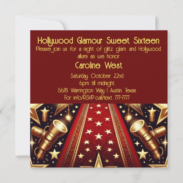 Hollywood Glamor Sweet sixteen Inbjudningar (Framsida)