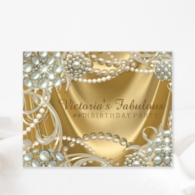 Hollywood Glamour Pärl Födelsedagsfest Inbjudningar (You can change all of the text for your event on this elegant any occasion invitation.)