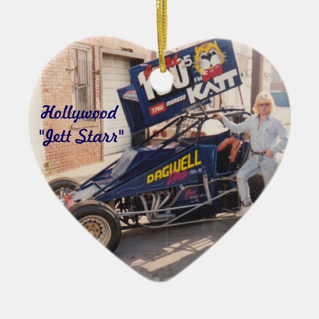 Hollywood Jett Starr med hans smutsbil Julgransprydnad Keramik (Framsidan)