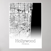Hollywood Karta - Florida - City Karta Poster