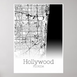 Hollywood Karta - Florida - City Karta Poster