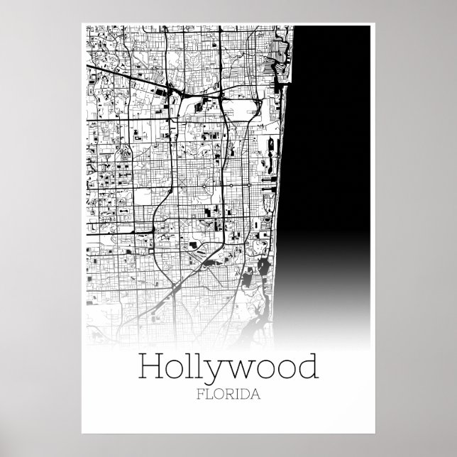 Hollywood Karta - Florida - City Karta Poster (Framsidan)