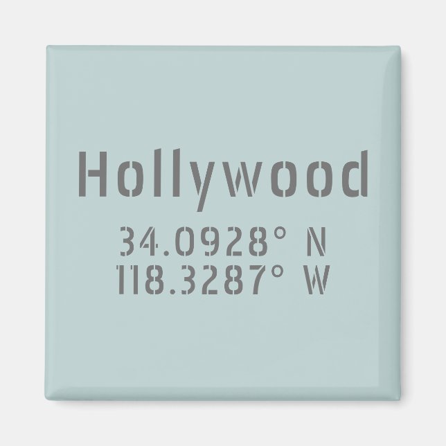 Hollywood Latitude Longitud Magnet (Framsidan)