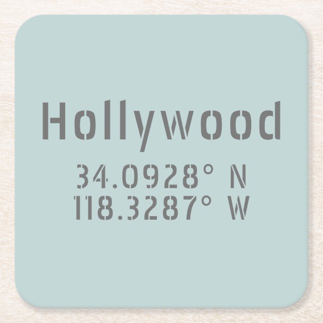 Hollywood Latitude Longitud Underlägg Papper Kvadrat (Framsidan)