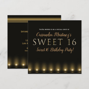 Hollywood Lights Gold Typografi Sweet 16-fest Inbjudningar