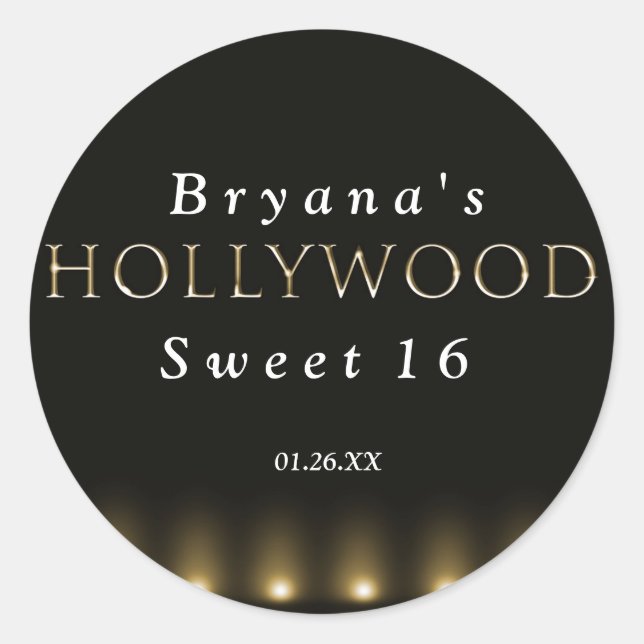 Hollywood Lights Svart Partydekal Etikett (Framsida)