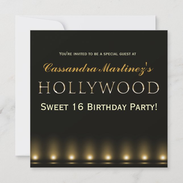 Hollywood-ljus Guld Typografi Festinbjudan Inbjudningar (Framsida)