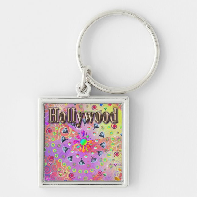 Hollywood Lucky Golden Keychain Fyrkantig Silverfärgad Nyckelring (Framsidan)