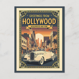 Hollywood och Vine 1940-talsvy Vintage stil Vykort