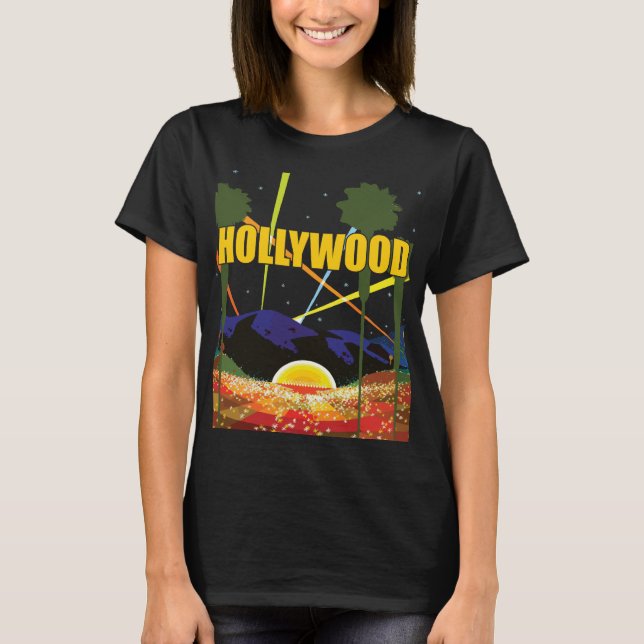 Hollywood Palmträd Solnedgång Resa T Shirt (Framsida)