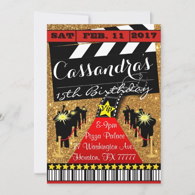 Hollywood Party, Hollywood födelsedagsinbjudan Inbjudningar (Framsida)