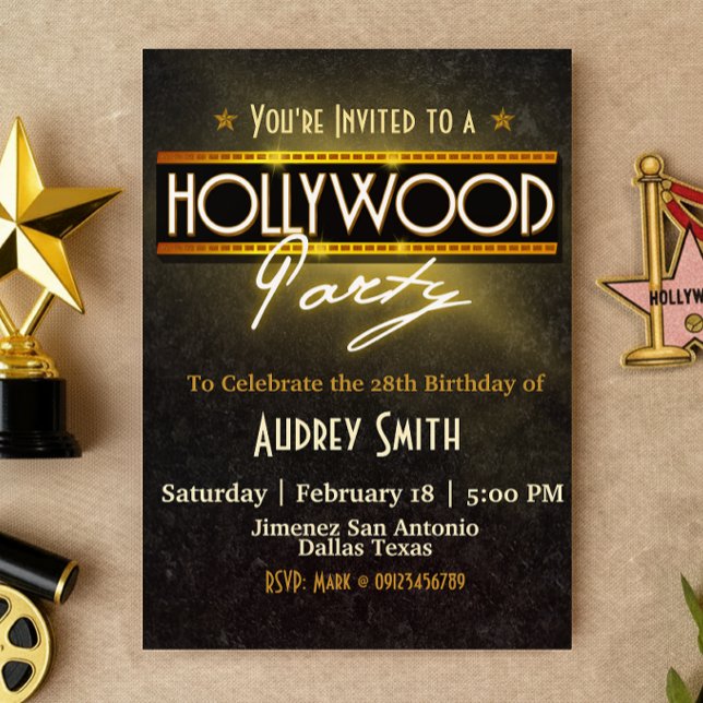 Hollywood Party-inbjudan Inbjudningar (Hollywood Party Invitation Canva Template)