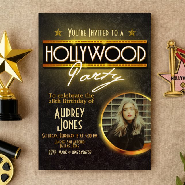 Hollywood Party med Photo Inbjudningar (Hollywood Party with Photo Invitation)