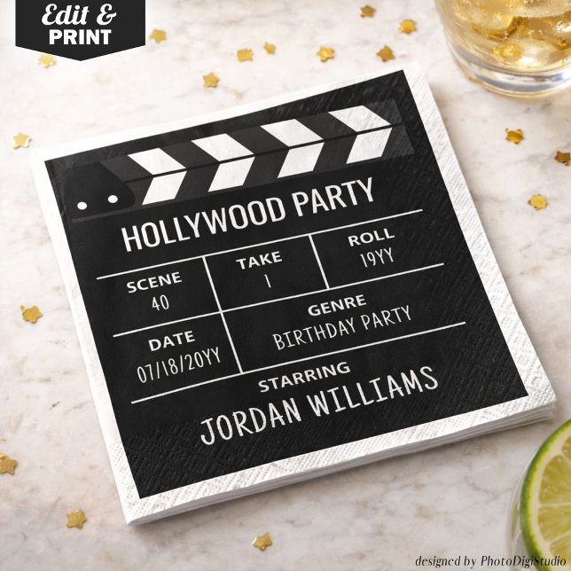 Hollywood Party Napkins, Movie Custom Birthday Pappersservett (Hollywood Party Napkins, Movie Custom Birthday Napkins)