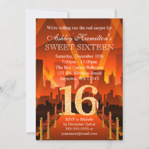 Hollywood Red Carpet City Sweet 16 Birthday Inbjudningar