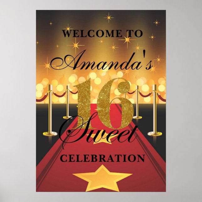 Hollywood Red Carpet Sweet 16 Välkomsthälsning Pos Poster (Framsidan)