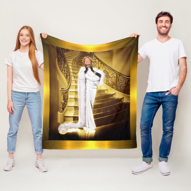 Hollywood Regency Glamorös Diva Guld  Fleecefilt (På plats)