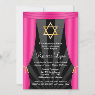 Hollywood Star of David Rosa Bat mitzvah Inbjudningar
