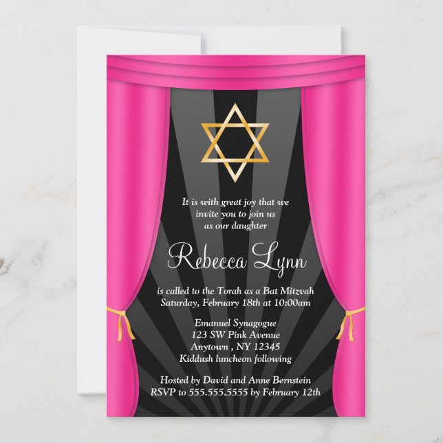 Hollywood Star of David Rosa Bat mitzvah Inbjudningar (Framsida)