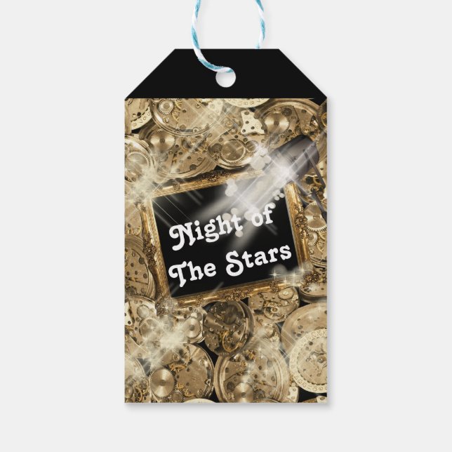 Hollywood stjärnor steampunk guld svart presentetikett (Baksidan)