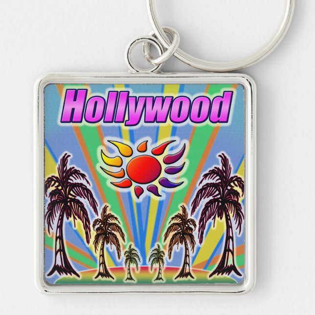 Hollywood Summer Kärlek Keychain Fyrkantig Silverfärgad Nyckelring (Framsidan)