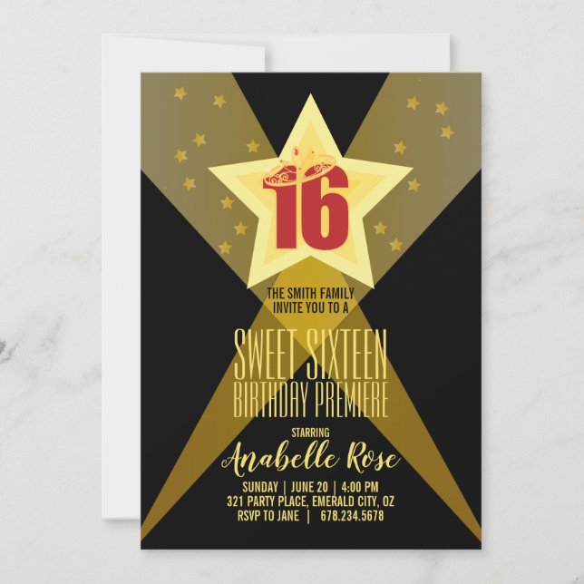 hollywood SWEET SIXTEEN 16 filmkvällsröd inbjudan (Framsida)