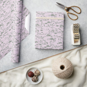 Hollywood Toile Coquette Rosa & Grönt Presentpapper