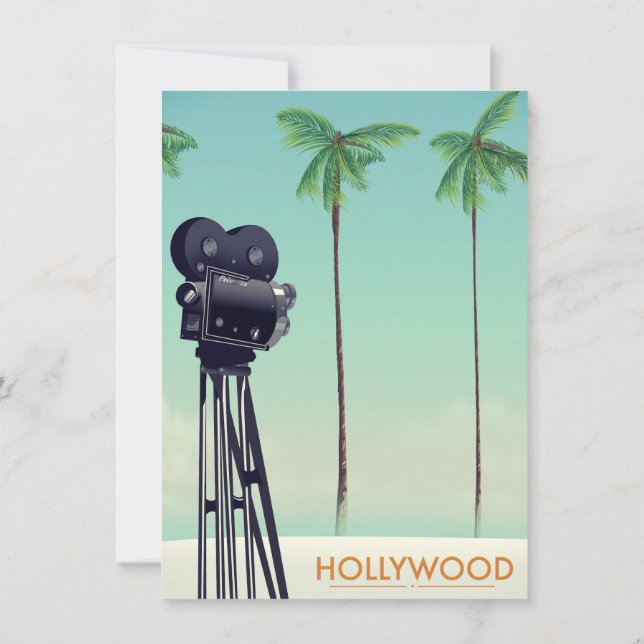 Hollywood Vintage Camera Travel-affisch Inbjudningar (Baksida)