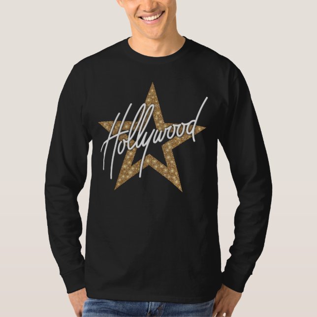 Hollywood White Handskript med stjärnor T Shirt (Framsida)