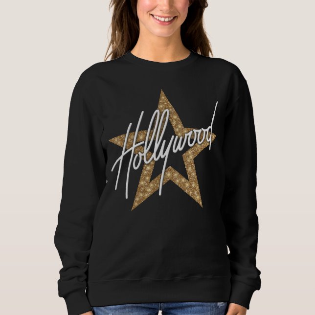 Hollywood White Handskript med stjärnor T Shirt (Framsida)