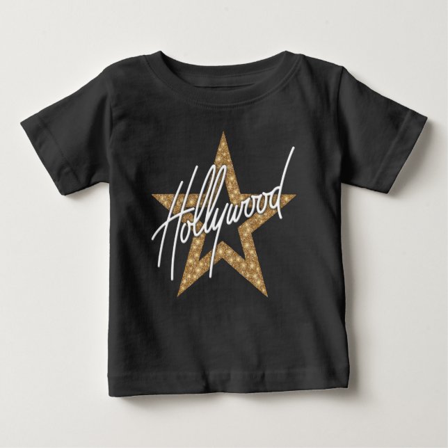 Hollywood White Handskript med stjärnor T Shirt (Framsida)