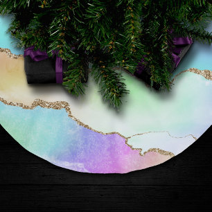Holo Agate Faux Iridescent Pastel Ombre Marble Julgransmatta Borstad Polyester
