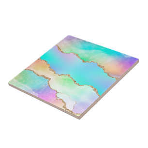 Holo Agate Faux Iridescent Pastel Ombre Marble Kakelplatta