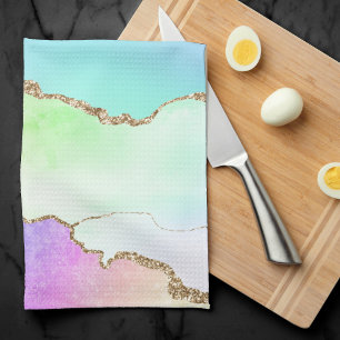 Holo Agate Faux Iridescent Pastel Ombre Marble Kökshandduk