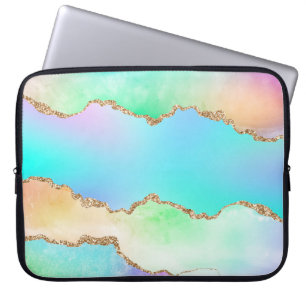 Holo Agate Faux Iridescent Pastel Ombre Marble Laptop Fodral