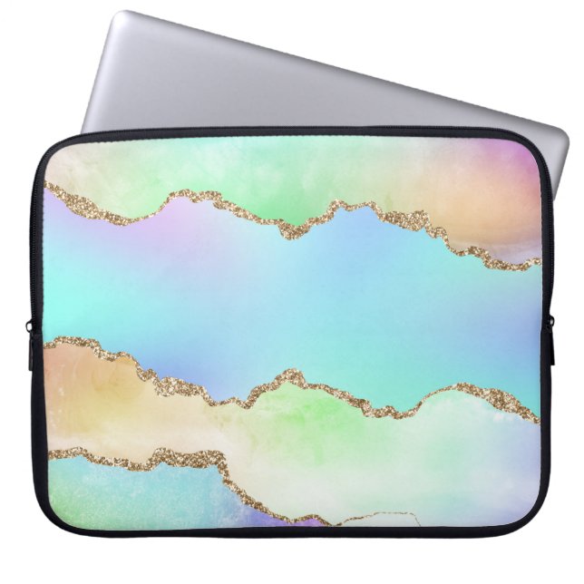 Holo Agate | Faux Iridescent Pastel Ombre Marble Laptop Fodral (Framsidan)