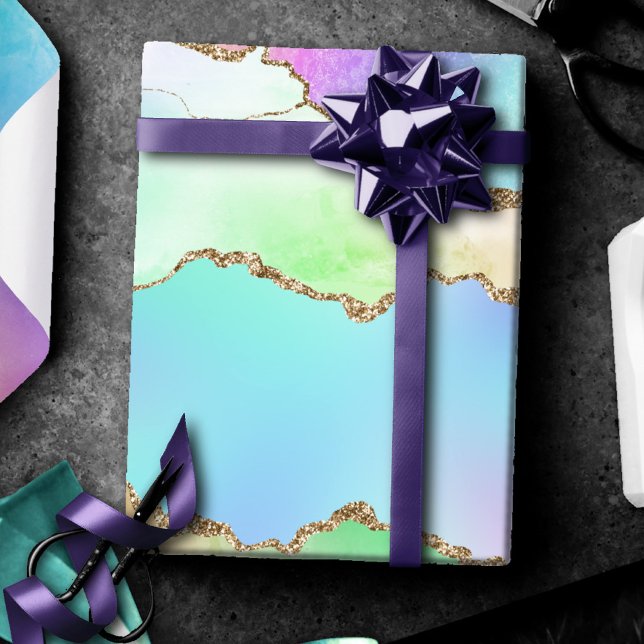 Holo Agate | Faux Iridescent Pastel Ombre Marble Presentpapper (Skapare uppladdad)