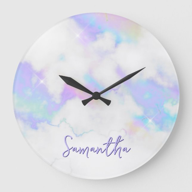 Holo Glam Marble Namn Stor Klocka (Framsida)