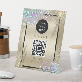Holo Glitter Business QR Code Logotyp Metallic Gul