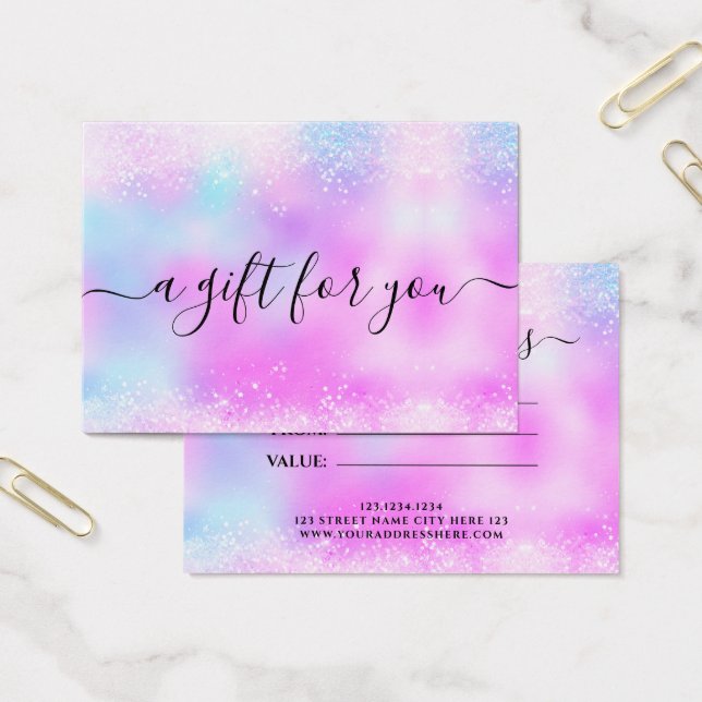Holo Glitter Elegant Business Gift Certificate Visitkort (Kontor)