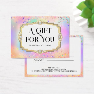 Holo Glitter Guld Pastel Elegant Certificate Gift Visitkort