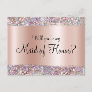 Holo Glitter Kant Pastell Rosa Guld Folie Gradient Vykort