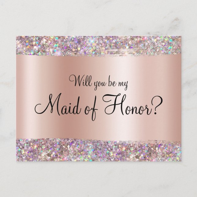 Holo Glitter Kant Pastell Rosa Guld Folie Gradient Vykort (Framsida)