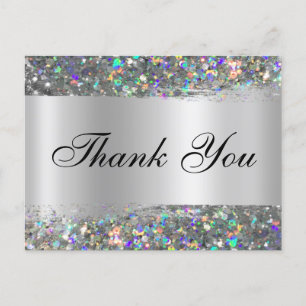 Holo Glitter-kant Silver Folie-gradient Tack Vykort