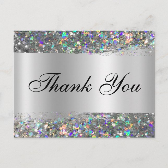 Holo Glitter-kant Silver Folie-gradient Tack Vykort (Framsida)
