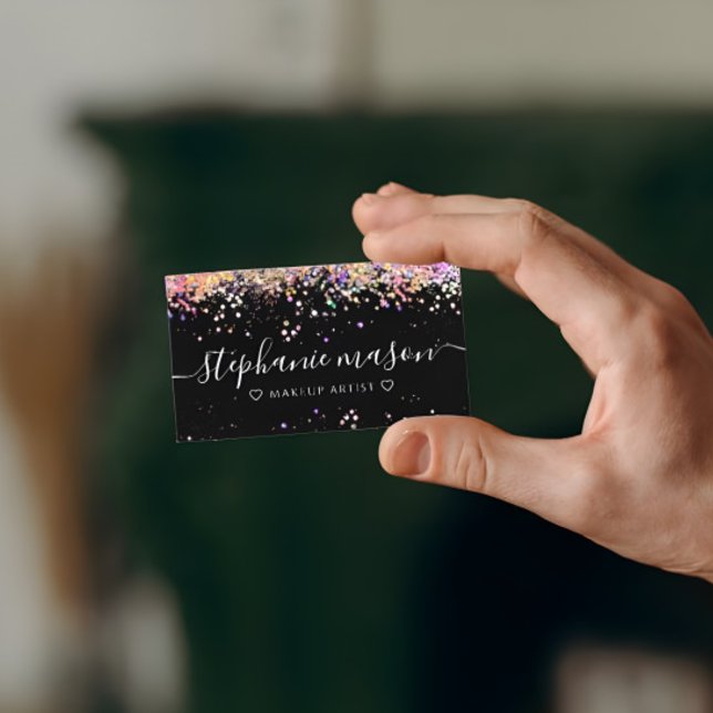 Holo Glitter Makeup Artist Black Affärskort (Skapare uppladdad)