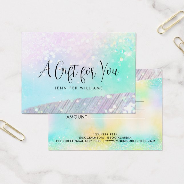 Holo Glitter Pastel Modern Certificate Gift Card Visitkort (Kontor)