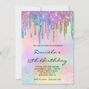 Holo Glitter Rainbow Drips 75-årsfirande Inbjudningar