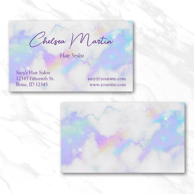 Holo Marble Glam Handskriftlig Namnteckning skript Visitkort (Holo Marble Glam Handwritten Signature Script Business Card)