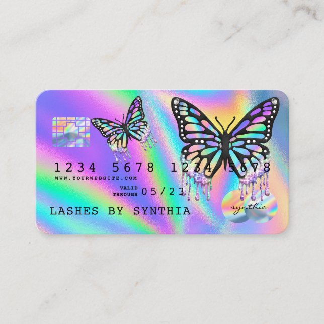 Holograf Butterfly Modern Kredit Card Stil Visitkort (Framsida)